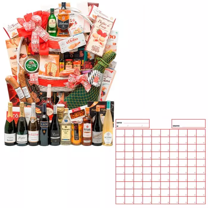 Cesta para sorteos y rifas 3 pisos con Jamón Serrano Bodega 6,5kg Nº49