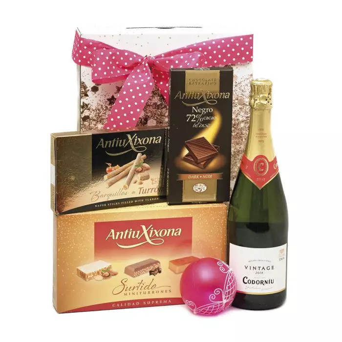 Lote de Navidad original con 1 botella de Cava Codorniu Nº70