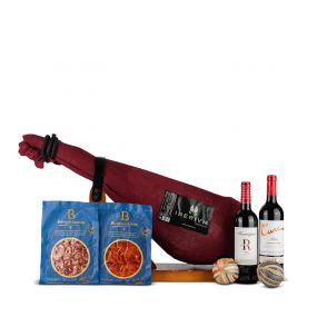 Jamonera Nº661 - Jamón Gran Reserva 7kg Etiqueta Negra y embutido loncheado + Vino Tinto