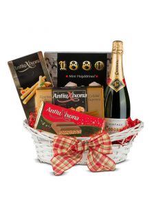 Cesta Mimbre Navidad Nº27 - Surtido turrones y dulces ANTIU XIXONA + Cava CODORNIU 75cl